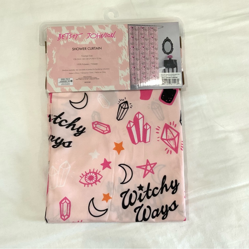 Betsey Johnson shower pink curtain witchy ways